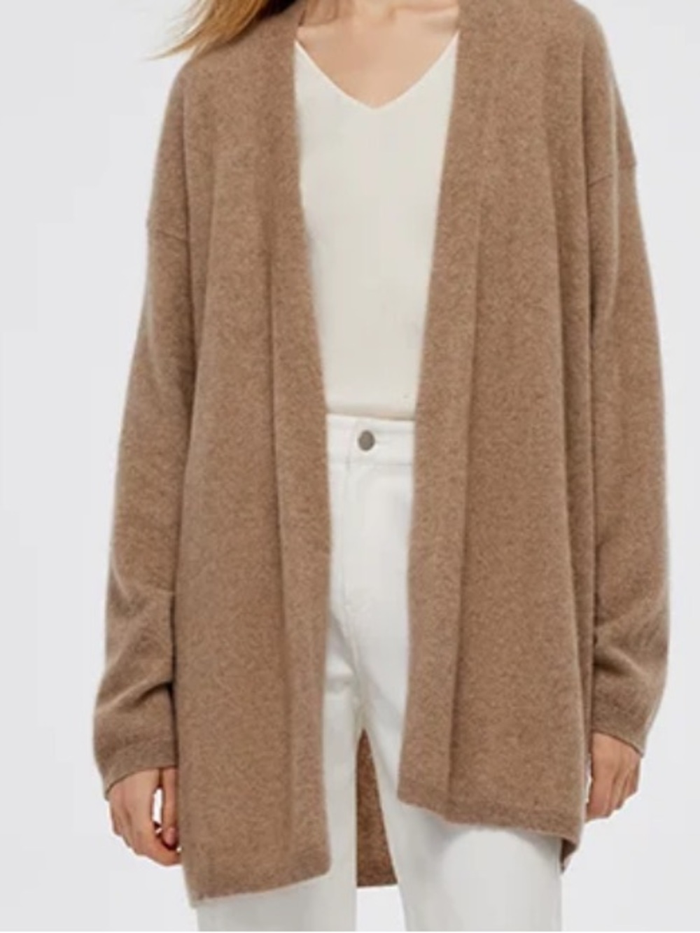 Brushed Open-Front Camel Cardigan Sweater 29” long 23” p2p. Approximately